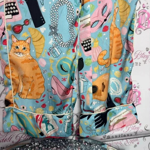 Karen mabon pants pj Colorful Cat Print Pajama Pants gummy bears pearls phone - Picture 6 of 16